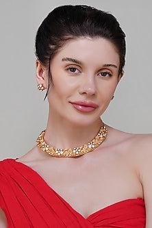Gold Finish Multi-Colored Gemstone & Kundan Polki Handcrafted Necklace Set