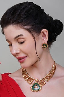 Gold Finish Multi-Colored Kundan Polki Necklace Set