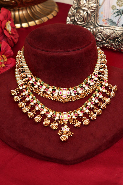 Gold Finish Multi-Colored Kundan Polki Necklace Set