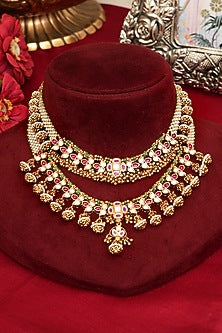 Gold Finish Multi-Colored Kundan Polki Necklace Set