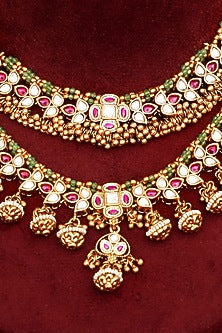 Gold Finish Multi-Colored Kundan Polki Necklace Set