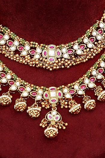 Gold Finish Multi-Colored Kundan Polki Necklace Set