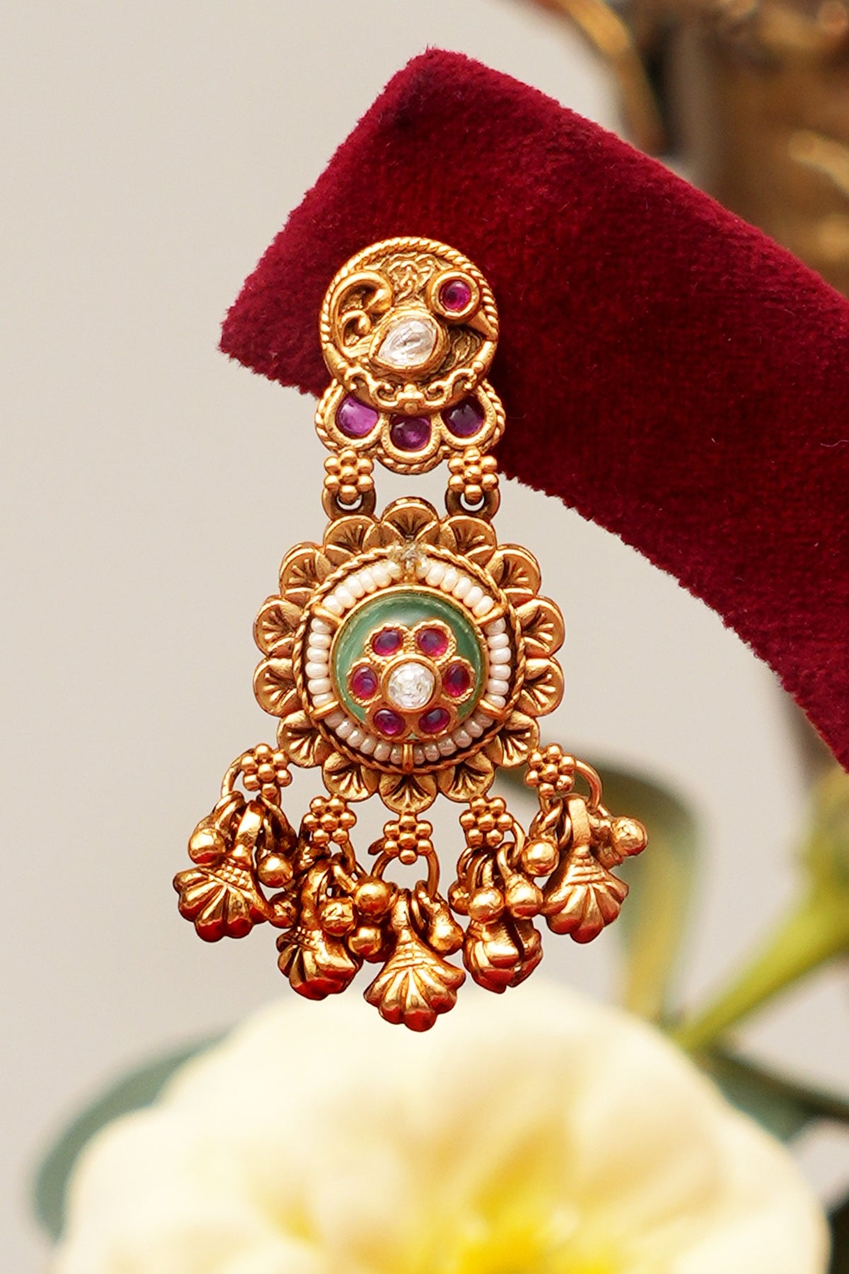 Gold Finish Multi-Colored Kundan Polki Necklace Set