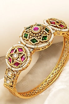 Gold Finish Multi-Colored Kundan Polki Openable Bangles (Set Of 2)