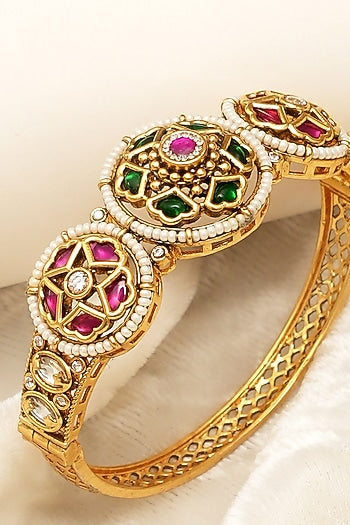Gold Finish Multi-Colored Kundan Polki Openable Bangles (Set Of 2)