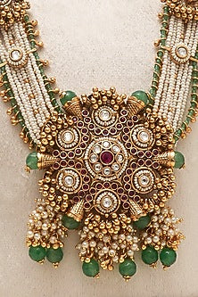 Antique Gold Finish Multi-Colored Kundan Polki Long Necklace Set