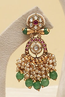 Antique Gold Finish Multi-Colored Kundan Polki Long Necklace Set