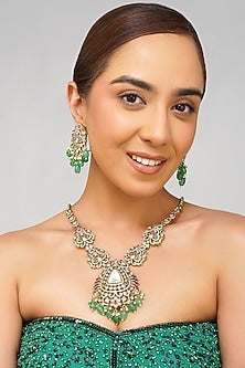 Gold Finish Multi-Colored Kundan Polki Necklace Set