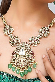 Gold Finish Multi-Colored Kundan Polki Necklace Set