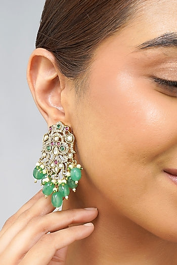 Gold Finish Multi-Colored Kundan Polki Necklace Set
