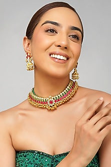 Gold Plated Pachi Kundan Polki Choker Necklace Set