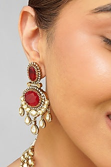 Gold Plated Kundan Polki & Ruby Doublet Layered Necklace Set
