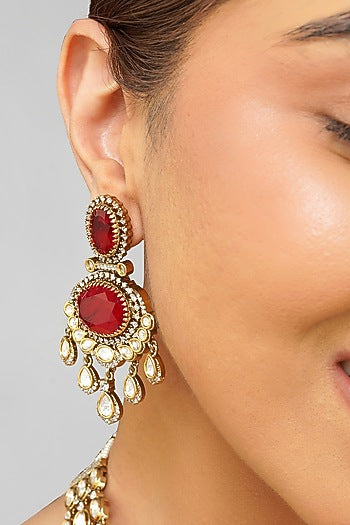 Gold Plated Kundan Polki & Ruby Doublet Layered Necklace Set