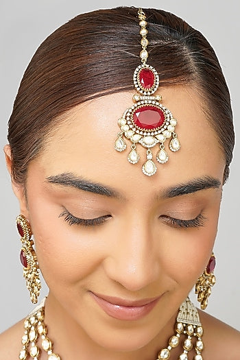 Gold Plated Kundan Polki & Ruby Doublet Layered Necklace Set