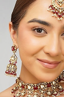 Gold Plated Kundan Polki & Ruby Doublet Layered Necklace Set