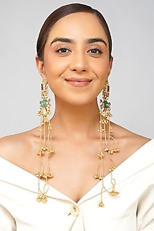 Gold Finish Kundan Polki Dangler Earrings