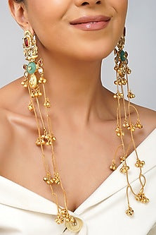 Gold Finish Kundan Polki Dangler Earrings