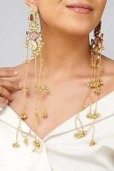 Gold Finish Kundan Polki Dangler Earrings