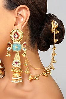 Gold Plated Kundan Polki Dangler Earrings
