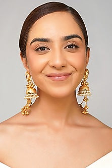 Gold Plated Kundan Polki Jhumka Earrings