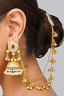 Gold Plated Kundan Polki Jhumka Earrings