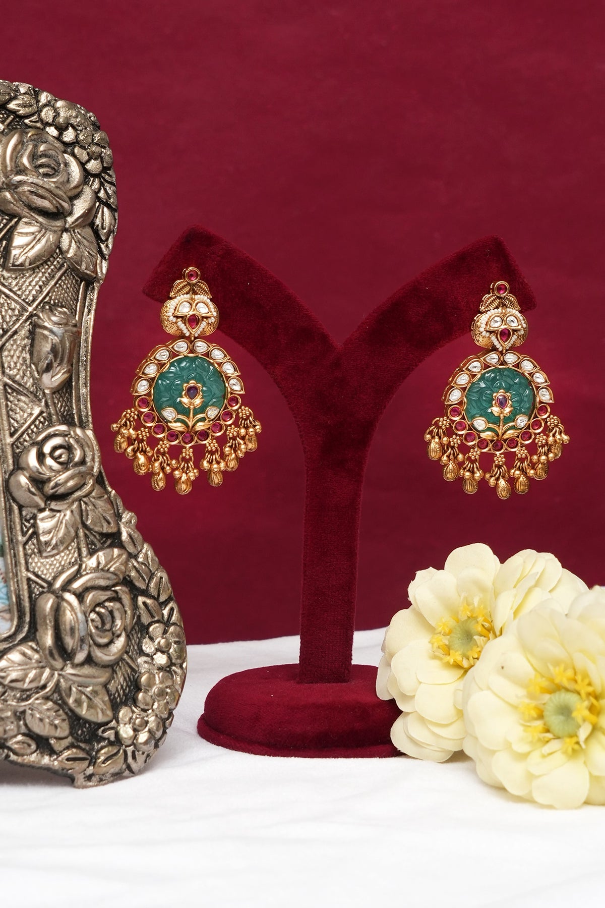 Gold Finish Multi-Colored Kundan Polki Necklace Set
