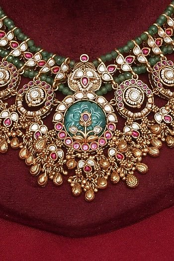 Gold Finish Multi-Colored Kundan Polki Necklace Set