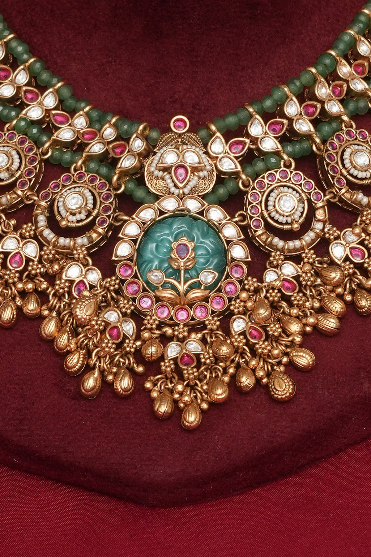 Gold Finish Multi-Colored Kundan Polki Necklace Set