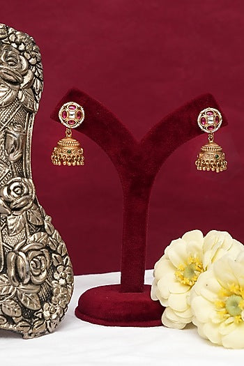 Gold Finish Multi-Colored Kundan Polki & Emerald Green Beaded Necklace Set