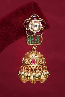 Gold Finish Multi-Colored Kundan Polki & Pearl Necklace Set