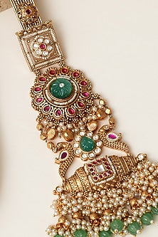 Gold Finish Multi-Colored Kundan Polki & Pearl Challa