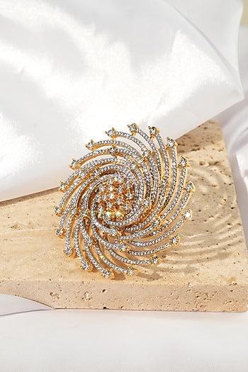 White Rhodium Finish American Diamond Adjustable Ring
