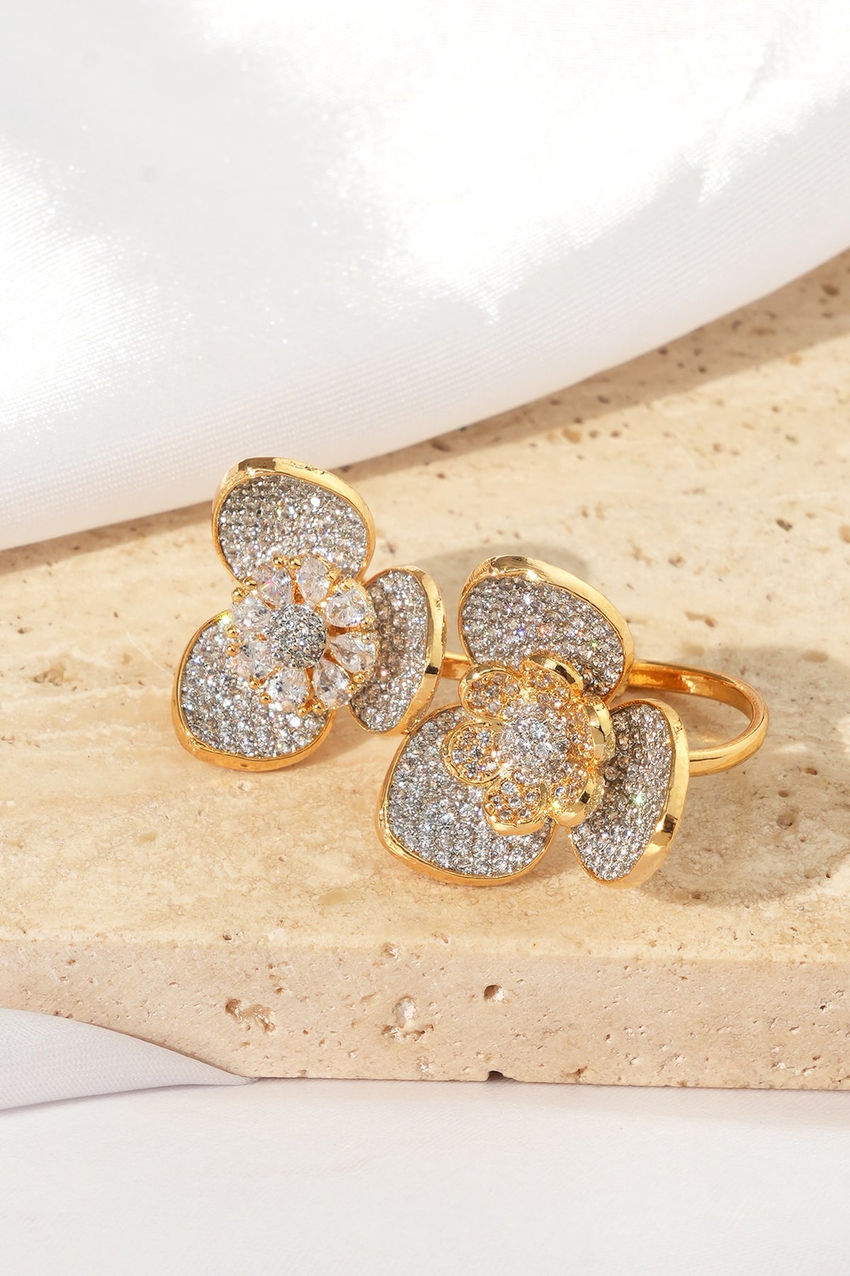 Gold Finish American Diamond Adjustable Ring