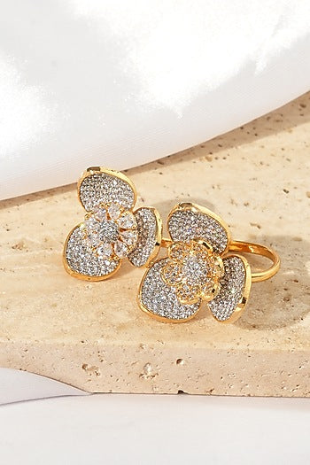 Gold Finish American Diamond Adjustable Ring