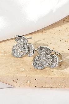 White Rhodium Finish American Diamond Adjustable Ring