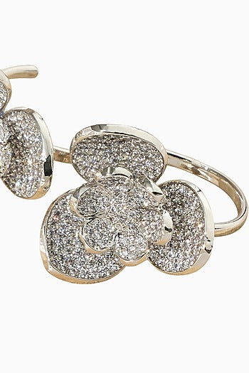 White Rhodium Finish American Diamond Adjustable Ring
