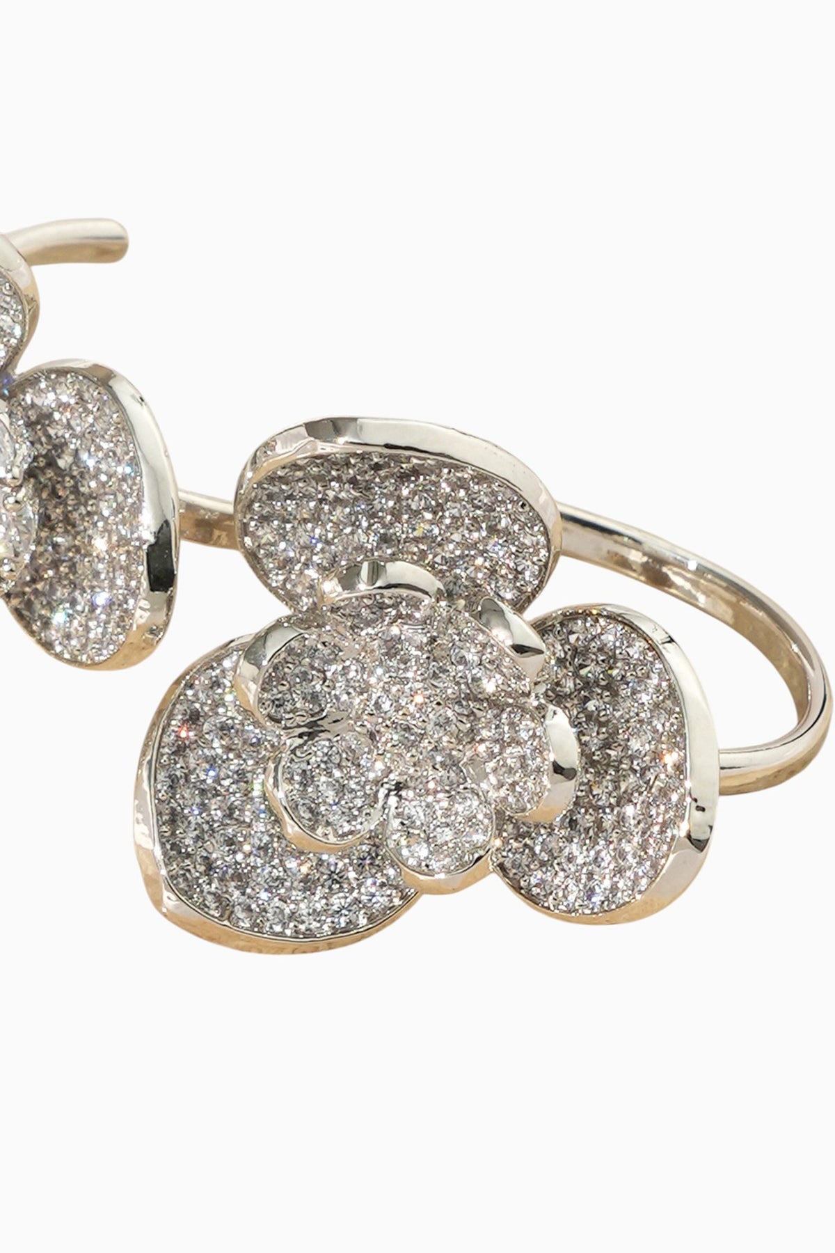 White Rhodium Finish American Diamond Adjustable Ring