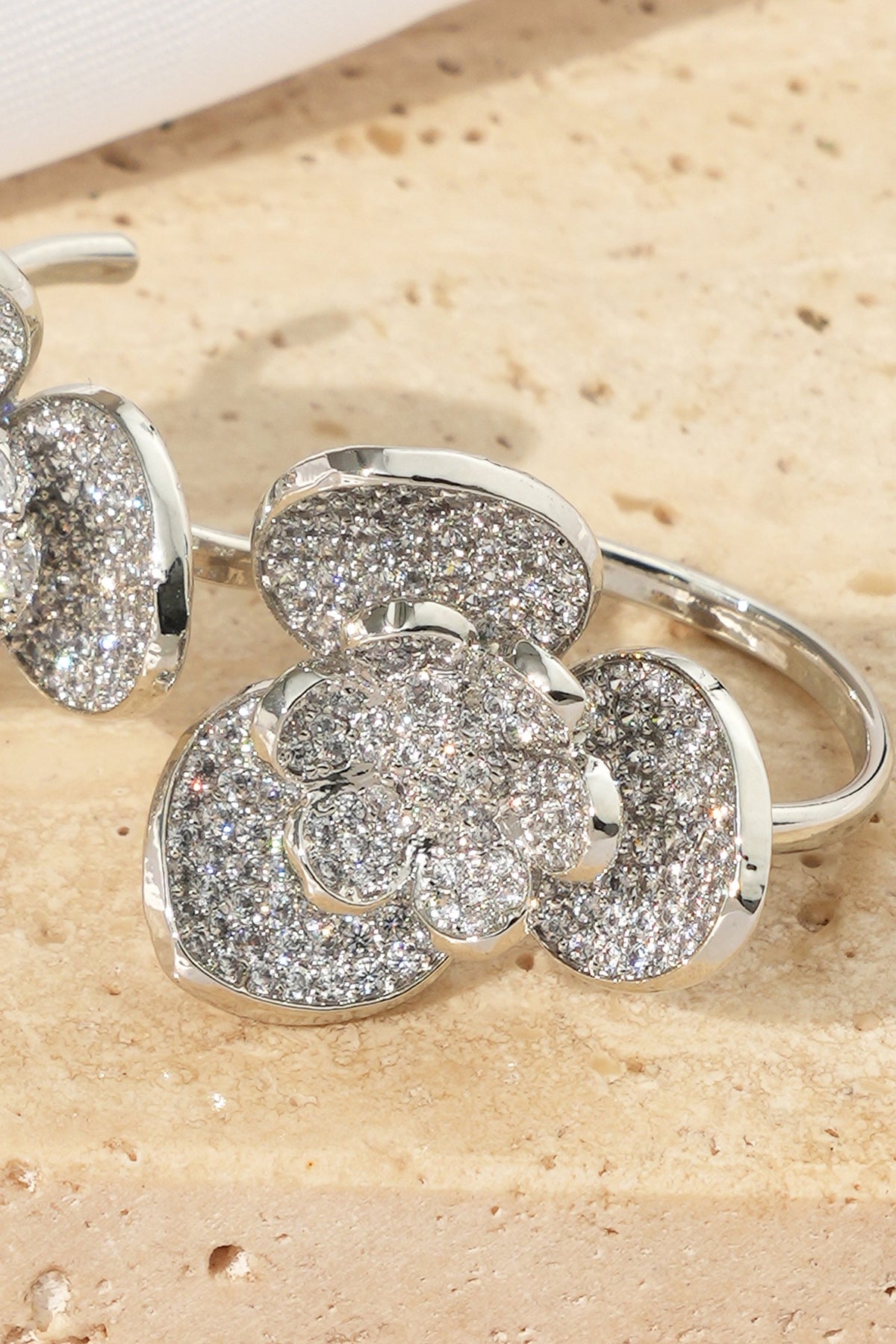 White Rhodium Finish American Diamond Adjustable Ring