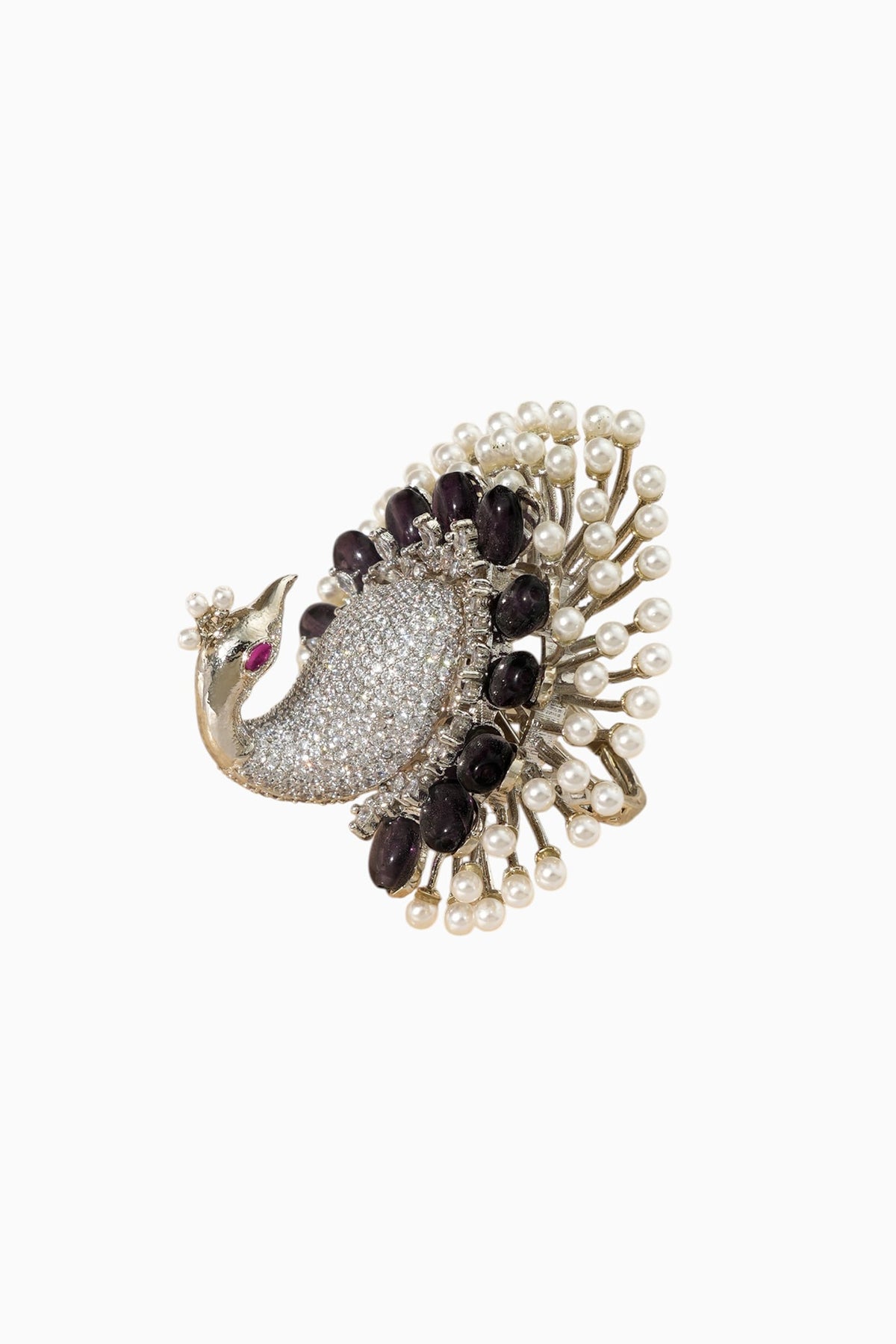 White Rhodium Finish American Diamond Adjustable Ring