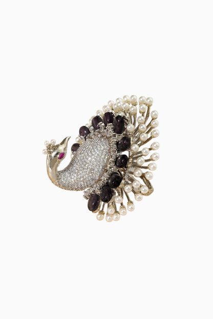 White Rhodium Finish American Diamond Adjustable Ring