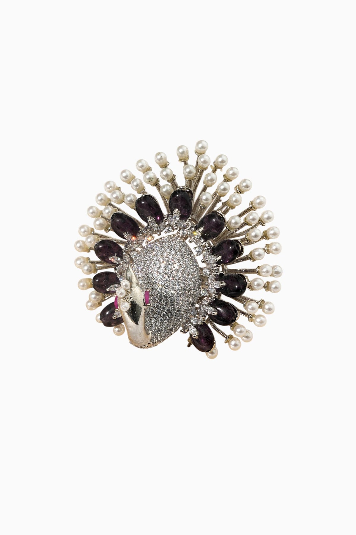 White Rhodium Finish American Diamond Adjustable Ring