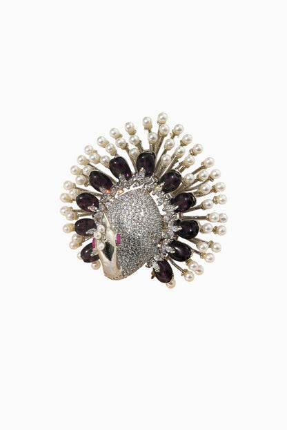 White Rhodium Finish American Diamond Adjustable Ring