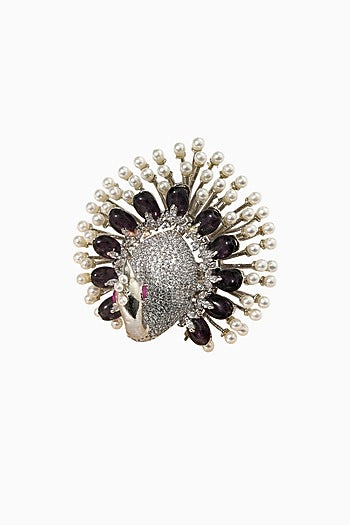 White Rhodium Finish American Diamond Adjustable Ring