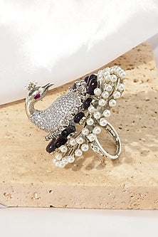 White Rhodium Finish American Diamond Adjustable Ring