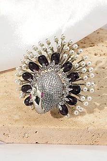 White Rhodium Finish American Diamond Adjustable Ring