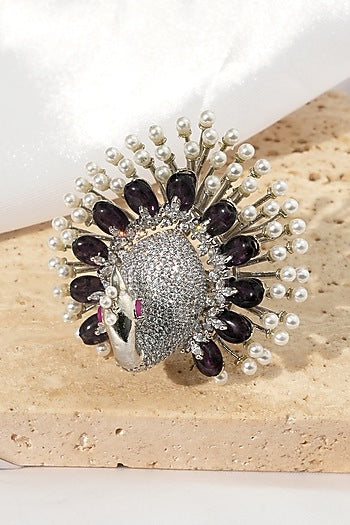 White Rhodium Finish American Diamond Adjustable Ring