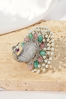 White Rhodium Finish American Diamond Adjustable Ring