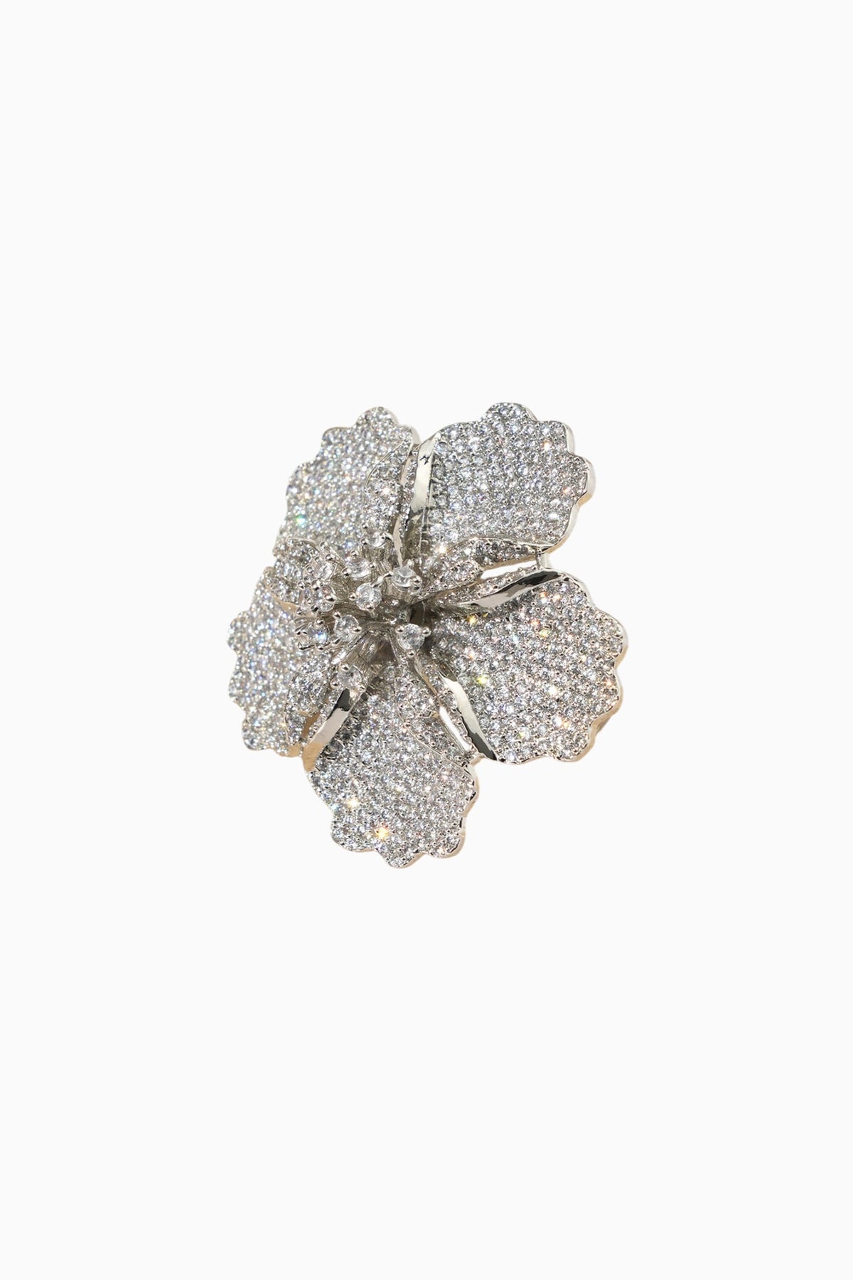 White Rhodium Finish American Diamond Floral Adjustable Ring