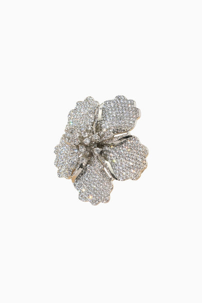 White Rhodium Finish American Diamond Floral Adjustable Ring