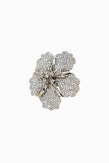 White Rhodium Finish American Diamond Floral Adjustable Ring